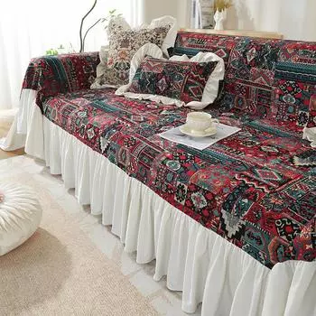 Полотенце для дивана, чехол для дивана с защитой от царапин, кремовый бриз, синяя жаккардовая подушка с цветочным узором, утолщенная 30*50cm