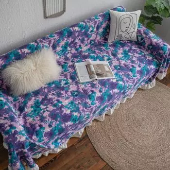 Полотенце для дивана Фиолетовый камуфляжный принт Цветовая гамма Сельский оборчатый край Многофункциональный чехол Чехол для дивана в стиле ретро 100x160 tea table