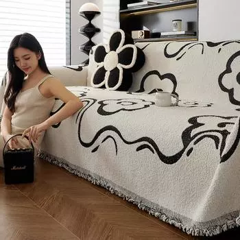 Полотенце для дивана из бархата с половинным краем, новый чехол в форме цветка, многофункциональный универсальный противоскользящий чехол, цельный простой чехол для подушки 180x130