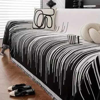 Полотенце для дивана из черной шенилловой полоски, устойчивое к царапинам одеяло для дивана, для гостиной, для дома, для 3 человек, для домашних животных, для всех сезонов 180x130cm