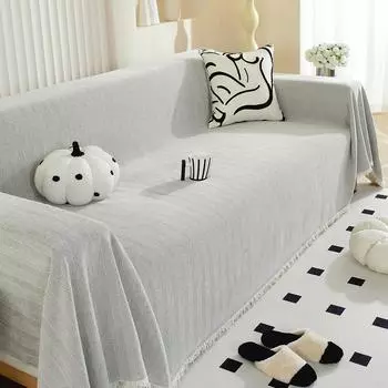 Полотенце для дивана из шенилла для гостиной, одеяло для дивана во французском стиле, украшение для дома, чехол для дивана, вафельная подушка с кисточками и краем 90x180cm оранжевый