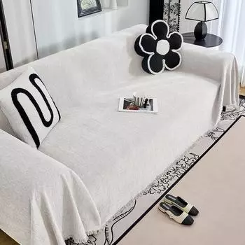 Полотенце для дивана из шенилла для гостиной, украшение для дома в простом стиле, чехол для дивана, чехол для дивана с кисточками по краю, вафельная подушка 130x180cm белый