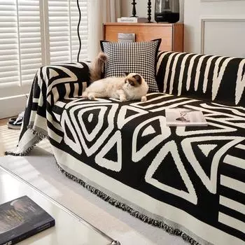 Полотенце для дивана из шенилла Простой современный геометрический чехол для дивана Одеяло Чехол для дивана Все включено Устойчивый к царапинам Универсальный 180*130