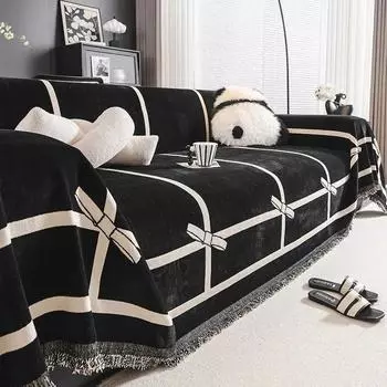 Полотенце для дивана из шенилла с галстуком-бабочкой, необходимое для дома, все включено, всесезонное, универсальное, цельное, пылезащитное, одеяло для домашних животных, предметы 1seat 180x130cm чёрный