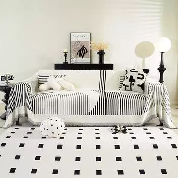 Полотенце для дивана из шенилла с неровными линиями для гостиной, декор для дома в скандинавском стиле с кисточками по краям, комплект для трехместного дивана 180x180cm