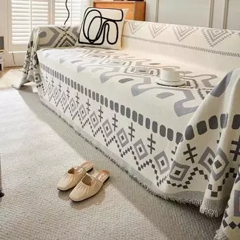 Полотенце для дивана из шенилла с принтом Полотенце для дивана Цельное, устойчивое к царапинам Полотенце для дивана Четыре сезона Подходит для защиты мебели 180x90cm 1pcs хаки