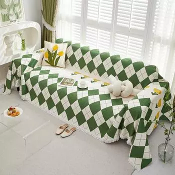 Полотенце для дивана из шенилла, универсальное для всех сезонов, полотенце для дивана в геометрическую клетку, полотенце для дивана, маленькое свежее одеяло, цельный чехол 90x180