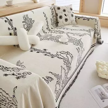 Полотенце для дивана из шенилла, универсальное для всех сезонов, нескользящее, простое покрывало для дивана, полностью покрытое и устойчивое к царапинам от кошек 90*90cm