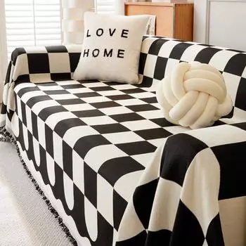 Полотенце для дивана из шенилловой ткани в клетку, чехол для дивана в гостиную, универсальный чехол, устойчивый к царапинам, тканевое одеяло, нескользящий коврик 180*90cm
