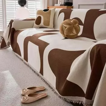 Полотенце для дивана из жаккарда Boho Chenille с кисточками, двухстороннее, для гостиной, кемпинга, пикника, большого одеяла, отдыха, пляжа 180x90m оранжевый