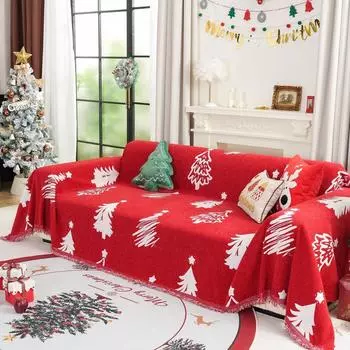 Полотенце для дивана из жаккарда с шениллом и кисточками в виде рождественской елки, праздничный декор для чехла на диван в гостиной 180x130