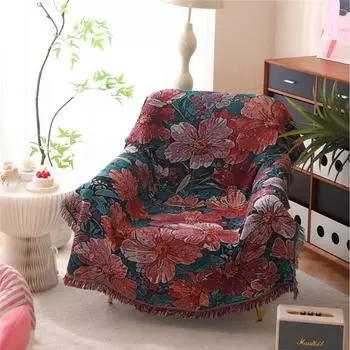 Полотенце для дивана Полное покрытие Премиум Винтаж Американский стиль Шикарный Роскошный Чехол для дивана Универсальный для всех сезонов Пылезащитный Для дома Гостиная Использование 130*180cm красный