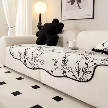 Полотенце для дивана с цветочным принтом в стиле ретро, всесезонный универсальный чехол для дивана из шенилла, противоскользящие чехлы для дивана в гостиной, угловая подушка для сиденья в форме буквы L 90x90cm 1pc