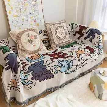 Полотенце для дивана с граффити в скандинавском стиле Ins, пылезащитный чехол для дивана, полное покрытие, ткань, чехол для дивана, скатерть, декоративное одеяло для кровати и завтрака 90x90cm