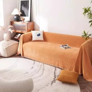 Полотенце для дивана, утолщенное синельное полное покрытие, ткань для рукоделия, полотенце для дивана, однотонное пылезащитное полотенце для дивана 180*130cm оранжевый