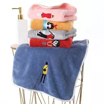 Полотенце для душа Мягкое удобное многофункциональное с вышивкой мультфильмов Быстро впитывает влагу и сохнет Коралловый флис S синий