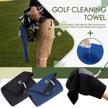 Полотенце для гольфа (60 х 40 см), Впитывающее полотенце для гольфа с узором, помещается в сумки для гольфа, складное портативное полотенце для гольфа из микрофибры, унисекс, с карабином, серо-черный One Size чёрный