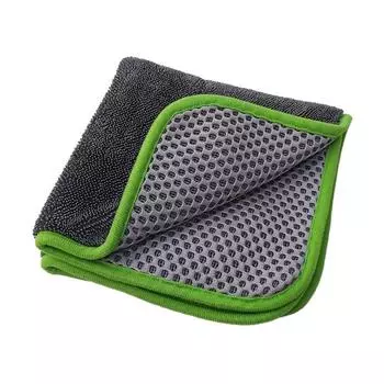 Полотенце для мытья автомобиля SEAMETAL 40x40 см, 850 г/м2, с высокой впитывающей способностью, полотенце для уборки из кораллового бархата, скрученная тесьма, тряпка для сушки деталей автомобиля серый/зелёный