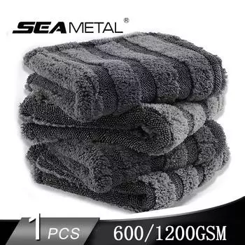 Полотенце для мытья автомобиля SEAMETAL, двухстороннее полотенце 1200GSM, детализация автомобиля, витая ткань с оплеткой, супер впитывающая тряпка для автомобиля, аксессуары для домашней стирки 600GSM серый