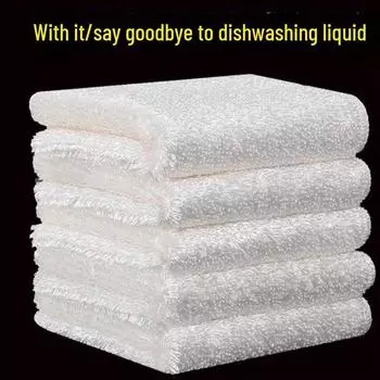 Полотенце для мытья посуды из бамбукового волокна: Плотная, впитывающая масло и не оставляющая ворса салфетка для протирки Large белый