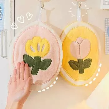 Полотенце для рук INS Flower Tulips, впитывающее влагу, подвесные полотенца, мягкий коралловый флис для ванной, кухни, двойная толщина, детские полотенца для рук as picture фиолетовый