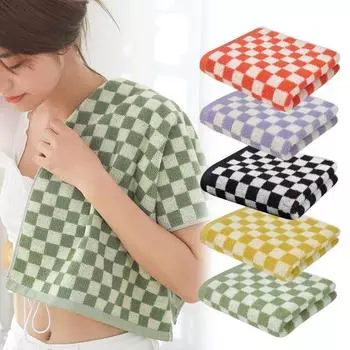 Полотенце для рук из чистого хлопка с клетчатым принтом, легкое, впитывающее воду декоративное полотенце, быстросохнущая мочалка для спортзала жёлтый