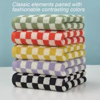 Полотенце для рук из чистого хлопка с клетчатым принтом, легкое, впитывающее воду декоративное полотенце, быстросохнущая мочалка для спортзала чёрный