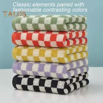 Полотенце для рук из чистого хлопка с клетчатым принтом, легкое, впитывающее воду декоративное полотенце, быстросохнущая мочалка для спортзала чёрный