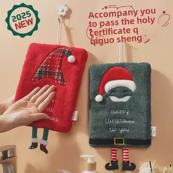 Полотенце для рук из флиса с рождественским рисунком из кораллового флиса - плотное, впитывающее, быстросохнущее, кухонная тряпка, которую можно повесить 24x18 cm