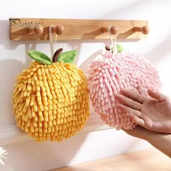 Полотенце для рук из шенилла с крючком для подвешивания, хорошо впитывающее воду мягкое сверхтонкое волокнистое утолщенное полотенце, устойчивое к пятнам, многоразовое кухонное полотенце для уборки оранжевый