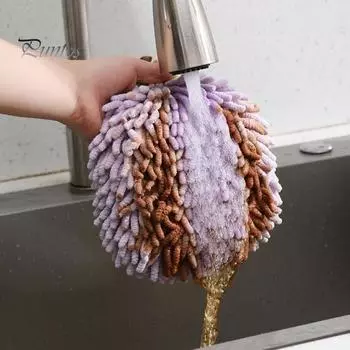 Полотенце для рук из шенилла с ремешком для подвешивания, хорошо впитывающее воду мягкое сверхтонкое волокно, утолщенная тряпка, устойчивая к пятнам, многоразовая для уборки кухни и ванной комнаты жёлтый