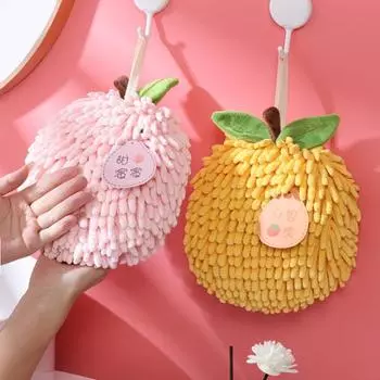 Полотенце для рук из шенилла с ремешком для подвешивания, хорошо впитывающее воду мягкое сверхтонкое волокно, утолщенная тряпка, устойчивая к пятнам, многоразовая для уборки кухни и ванной комнаты светло-желтого