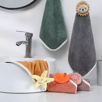 Полотенце для рук Мультяшный дизайн Вытирание рук Коралловый флис Практичная кухня Ванная комната Подвесное полотенце для рук с морской звездой Хозяйственные товары зелёный