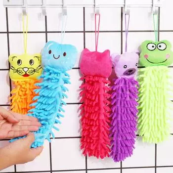 Полотенце для рук с изображением головы милого животного из мультфильма, подвесное многоцелевое полотенце из синели, коралловое сухое полотенце bagged синий