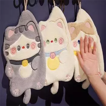 Полотенце для рук с изображением мультяшного кота, милое подвесное полотенце для рук, детское полотенце для рук, туалетное кухонное полотенце для рук белый