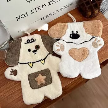 Полотенце для рук с изображением мультяшной собаки, супервпитывающее, утолщенное, сассафрасовое полотенце для рук, для детской ванной комнаты, не линяет, маленькое квадратное полотенце Coffee puppy