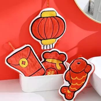 Полотенце для рук с шнурком, коралловый бархат, весенний фестиваль, стиль, рыба-фонарь, красный конверт, быстросохнущее, впитывающее, многоразовое, подвесное полотенце для ванной комнаты A