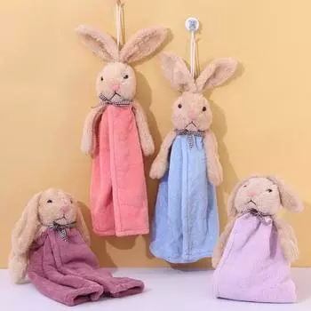 Полотенце для рук, сильное водопоглощение, удобная ткань из микрофибры с рисунком кролика, подвесная тряпка из кораллового флиса, бытовые принадлежности D