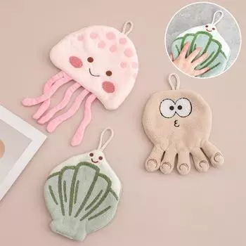 Полотенце для рук в виде ракушки с океанской тематикой, коралловый флис, мягкая впитывающая подвесная тряпка для мытья посуды, подвесной шнур, полотенце для рук из микрофибры с героями мультфильмов для ванной комнаты жёлтый