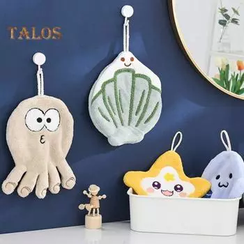 Полотенце для рук в виде ракушки с океанской тематикой, коралловый флис, мягкая впитывающая подвесная тряпка для мытья посуды, подвесной шнур, полотенце для рук из микрофибры с героями мультфильмов для ванной комнаты жёлтый