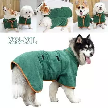 Полотенце для собак, банный халат, супер быстросохнущий мягкий халат для домашних животных, впитывающий влагу, удобная мягкая регулируемая одежда для собак L синий