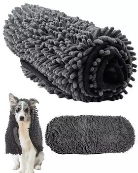 Полотенце для собак VISKS, супервпитывающее полотенце для домашних животных, изготовленное из мягкого материала Yukinari, с 3D-дизайном пушистых полосок для мешка с водой, что затрудняет попадание воды серый