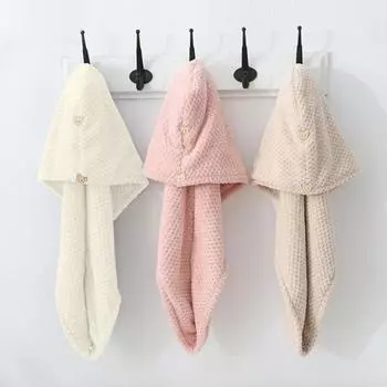 Полотенце для сушки волос, супер впитывающее, быстросохнущее, коралловое флисовое, с мультяшным медведем, на пуговицах, женское, вьющиеся, длинные, густые, влажные волосы, полотенце для волос из микрофибры, шапка бежевый