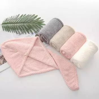 Полотенце для сушки волос, супер впитывающее, быстросохнущее, коралловое флисовое, с мультяшным медведем, на пуговицах, женское, вьющиеся, длинные, густые, влажные волосы, полотенце для волос из микрофибры, шапка бежевый