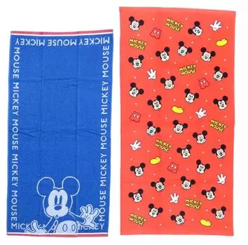 Полотенце для ванной Hayashi Disney Mickey Mouse Junior Набор полотенец для ванной с 2 узорами и логотипом в рамке, синее, прозрачное, HON & (Жаккард красный)