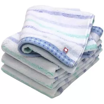 Полотенце Imabari Сертифицированное полотенце для лица Hiorie Border Jacquard Lyric Набор из 4 штук синего цвета Сделано в Японии Бренд Imabari Быстросохнущий хлопок Хлопок 100% синий
