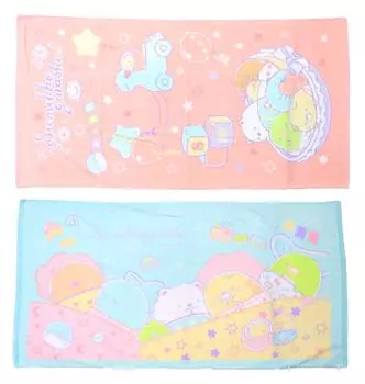 Полотенце Inukai Sumikko Gurashi, набор тонких банных полотенец с 2 узорами (Колыбельный розовый/Суясуйя синий) розовый
