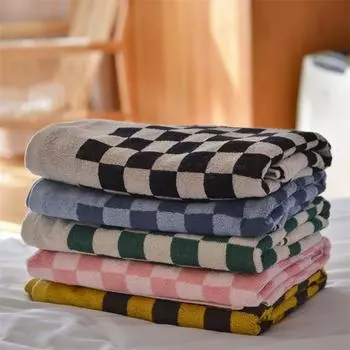 Полотенце из длинноволокнистого хлопка в стиле ретро, приятное для кожи, в клетку, для лица, мягкое впитывающее полотенце для лица 35x75cm черный белый