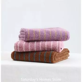 Полотенце из полосатого хлопка в стиле ретро Мягкие полотенца из чистого хлопка Нежное полотенце для лица Банные полотенца Мягкое впитывающее полотенце для лица Кухонное полотенце 35x75cm фиолетовый