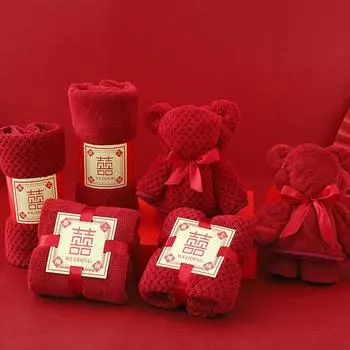 Полотенце красного медведя, коралловое бархатное креативное свадебное полотенце для мытья лица, супер впитывающее полотенце для ванны, мягкая ткань красный